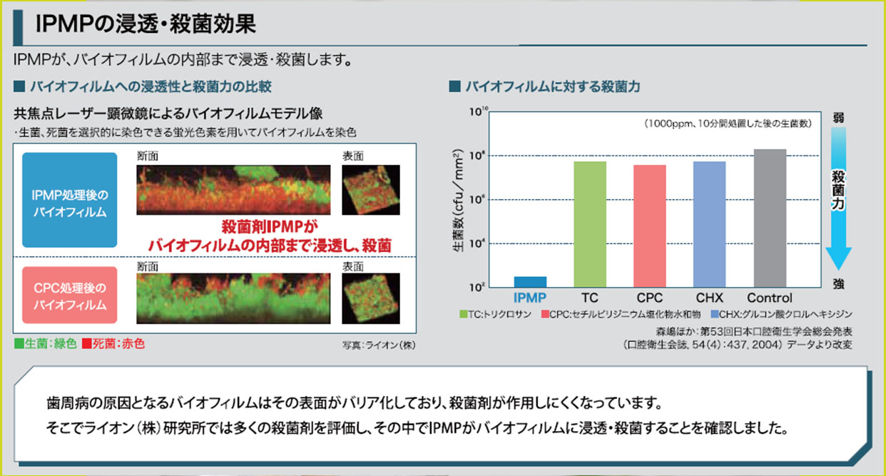 IPMPの浸透・殺菌効果 バイオフィルムへの浸透性と殺菌力の比較
